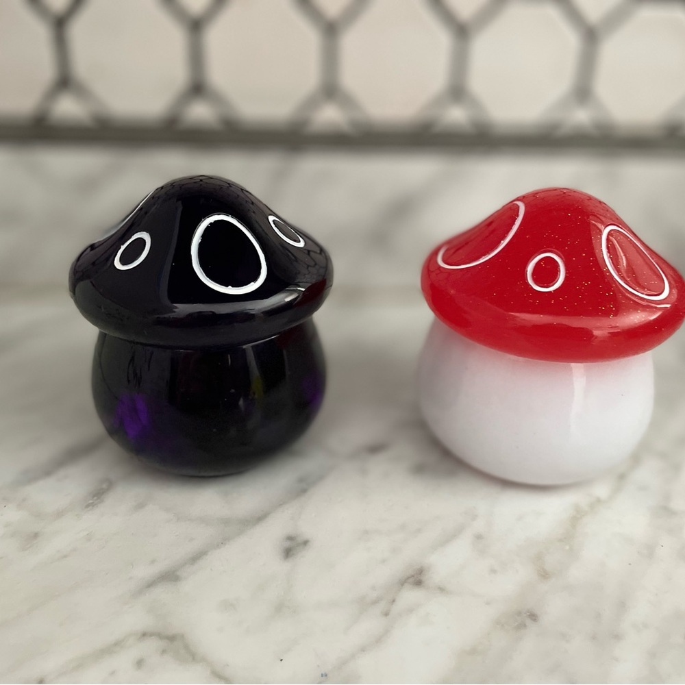 Whimsical Black and Red Mushroom Decor